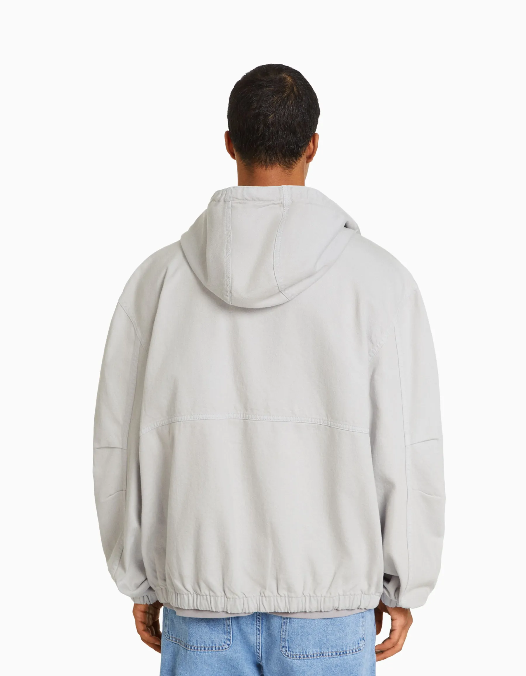 BERSHKA Veste en jean parachute capuche Gris Outlet