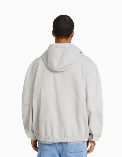 BERSHKA Veste en jean parachute capuche Gris Fashion