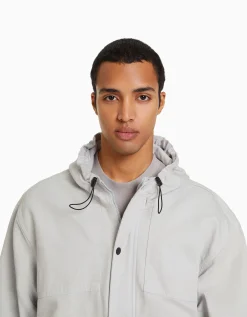 BERSHKA Veste en jean parachute capuche Gris Fashion