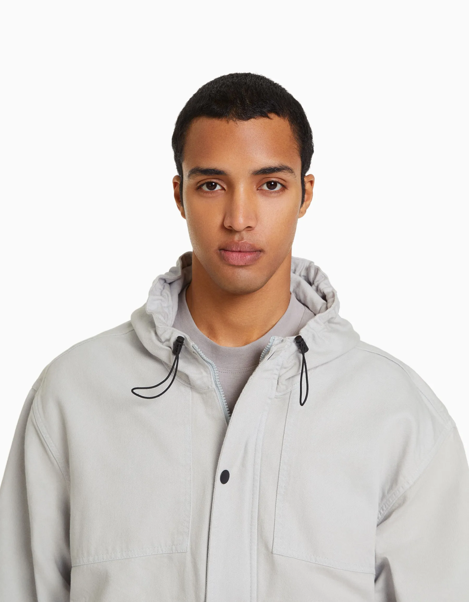 BERSHKA Veste en jean parachute capuche Gris Fashion