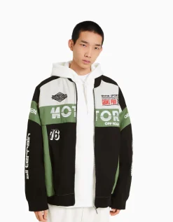 BERSHKA Veste en jean racing Bleu Online