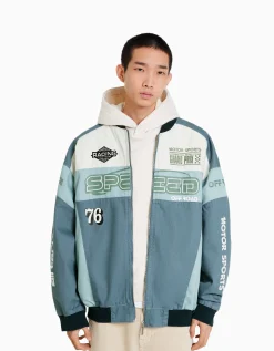 BERSHKA Veste en jean racing Bleu Online