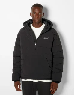 BERSHKA Veste kangourou matelassée Noir Discount