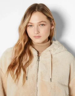 BERSHKA Veste polaire à capuche Écru Best